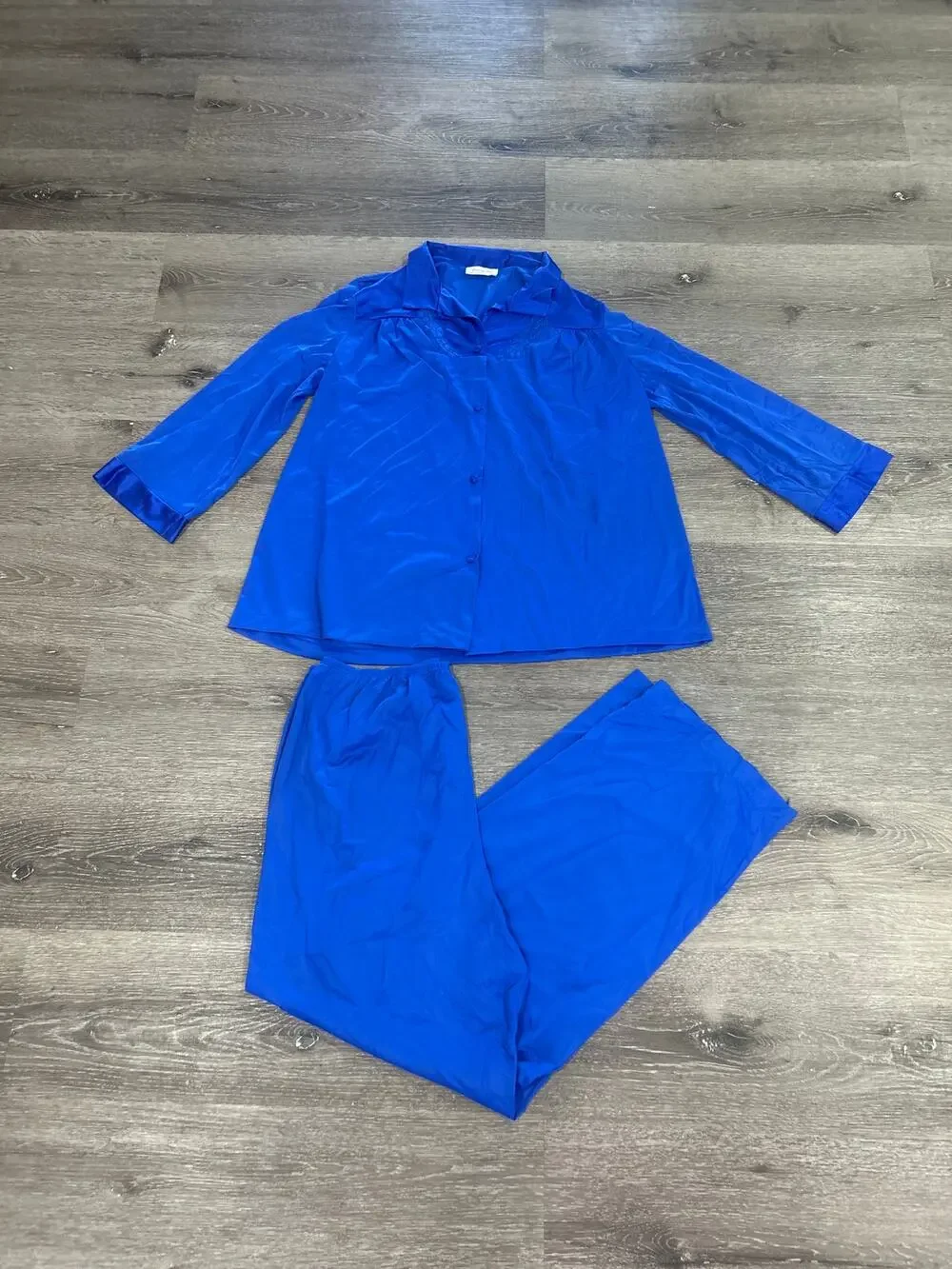 Vintage 70s Vanity Fair Royal Blue Silky Pajama Set L